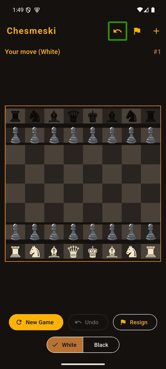 Chesmeski board mid-game in the warm-black Hive theme