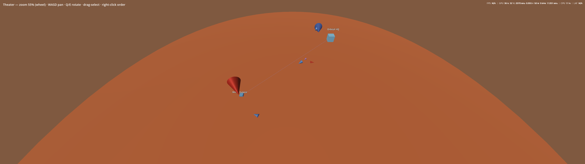 or9.space — a continuous theater on a planet surface, units moving in real time