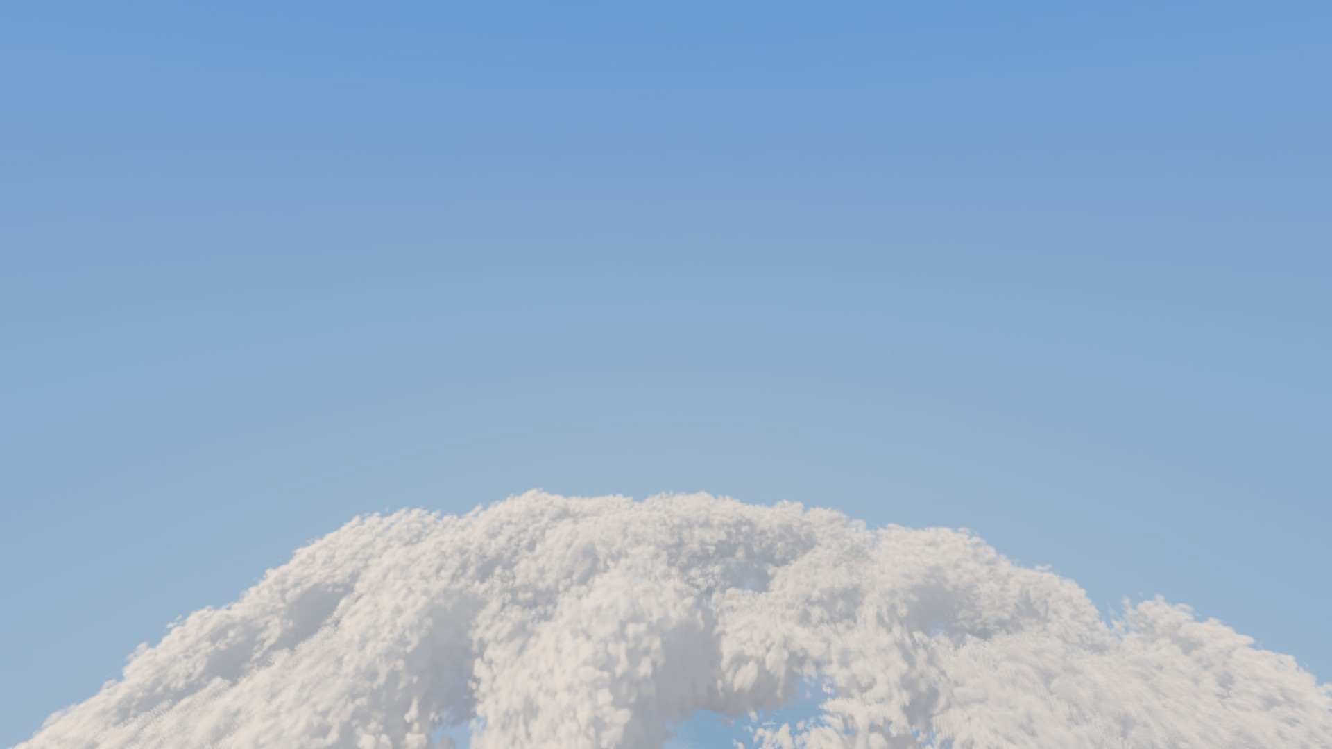 The cloud deck seen from above against a blue sky, piled over the small planet so it reads as a white dome
