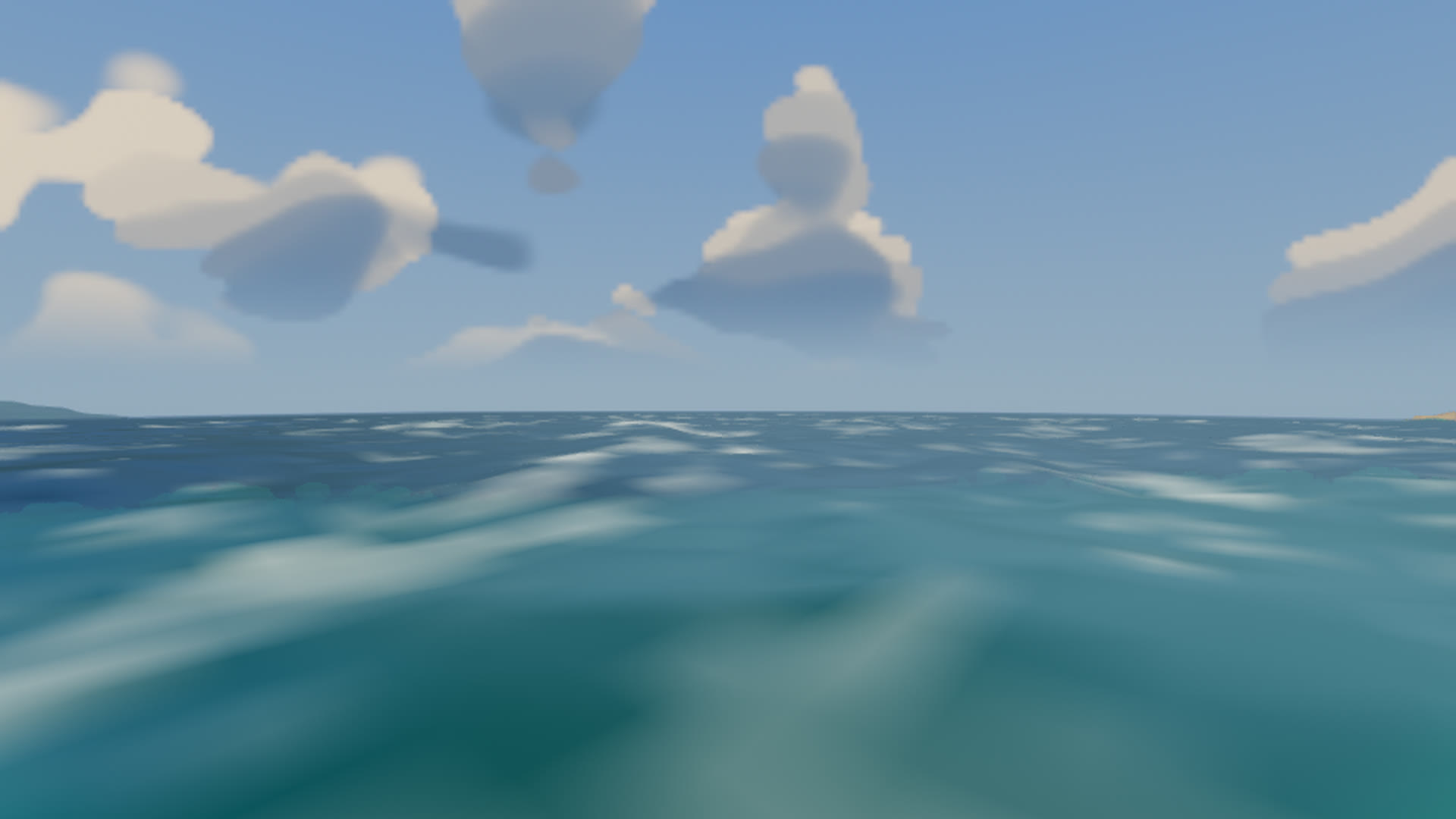 September 21, the first FFT sea from the same eye: more shape in the swell, but soft up close, with pale smeared highlights and no fine ripples