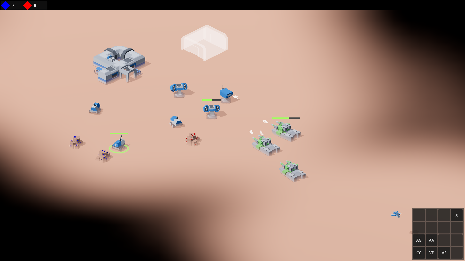 VerseCommand RTS skirmish — base, units, and minimap